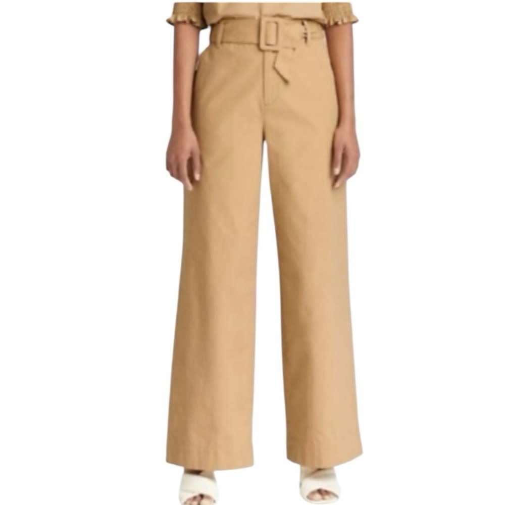 Who What Wear Wide Leg Belted Trousers Women’s 14 Tan Khaki Palazzo Chino Pants